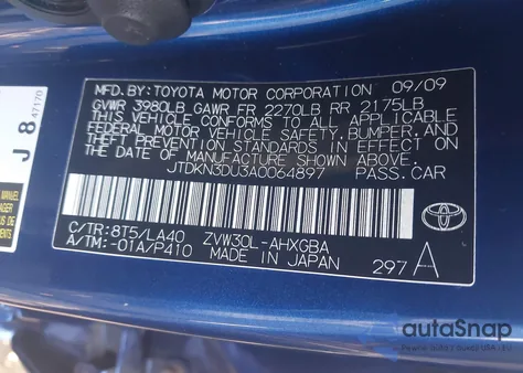 2010 Toyota Prius Iv z USA, uszkodzony, nr VIN JTDKN3DU3A0064897
